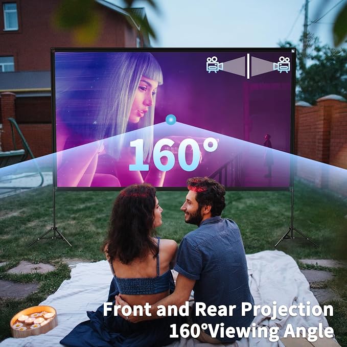 VISULAPEX Projector Screen with Stand 120 Inch, 16:9 4K HD Portable Projector Screen Indoor Outdoor, Foldable Wrinkle-Free Movie Screen 160° Front Rear Projection Screen with Carry Bag for Home Movie