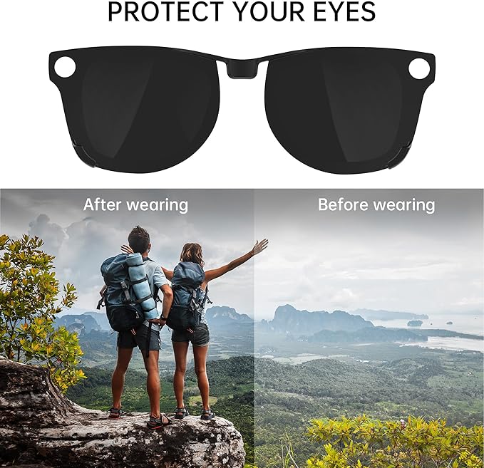 HIBLOKS 2Pcs Polarized Clip for Ray-Ban Meta Wayfarer RW4008 & Gen 2 RW4012 Large (53-22), Discoloration Clip-on Compatible with Meta Wayfarer Gen 2 Protect Your Eyes, Cool and Fashion (Black+Brown)