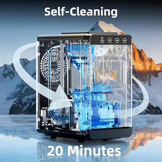 Antarctic Star Ice Maker, Portable Ice Machine with Self-Cleaning Function, 8 Cubes in 6 Mins Fast Countertop Ice Making, Compact Ice Maker for Home, Kitchen, RV, Travel, Black