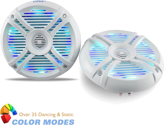 Pyle 6.5” Dual Waterproof Marine Speakers - 250W Outdoor Car/Boat Radio Stereo Speakers Waterproof/Weather Proof Marine Stereo Speakers System Pair- LED Light Mount Kit Speaker Wire Grill PLMRX68LEW