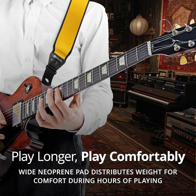 KLIQ AirCell Guitar Strap for Bass & Electric Guitar with 3" Wide Neoprene Pad and Adjustable Length