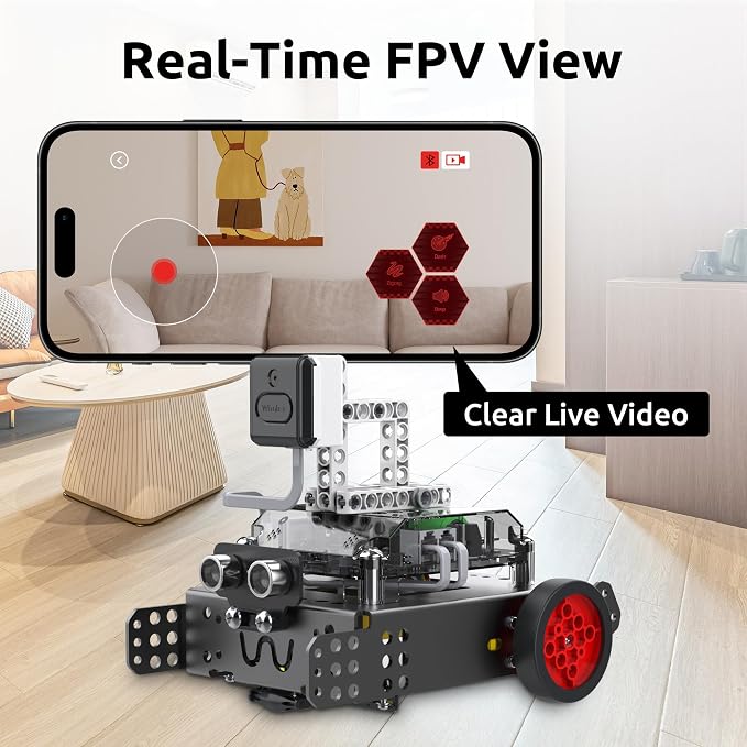 WhalesBot Rocky Smart Robot Car Bundle: STEM Coding & Engineering Kit with FPV Camera Accessory, Real-Time Video, Supports Scratch/Python/C, Remote Control Educational Toy for Kids 8-16
