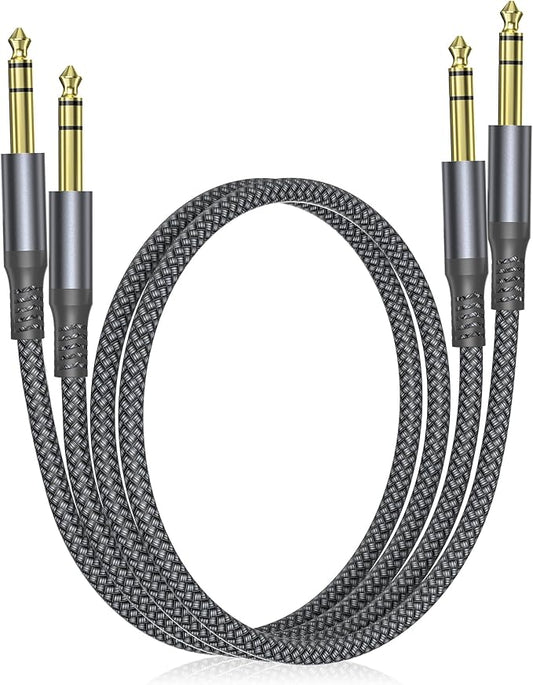 Elebase 1/4 Inch TRS Instrument Cable 3.3ft 2-Pack,Straight 6.35mm Male Jack Stereo Audio Interconnect Cord,6.35 mm Balanced Line for Electric Guitar,Bass,Keyboard,Amplifier,Amp,Speaker,Equalizer