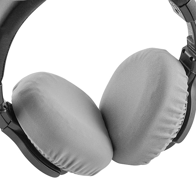 Geekria 2 Pairs Flex Fabric Headphones Ear Covers - Product Safety Certified - Washable & Stretchable Earcup Protectors for Over-Ear Headsets, Sweat Pads for Gym, Gaming (Size M/Grey)