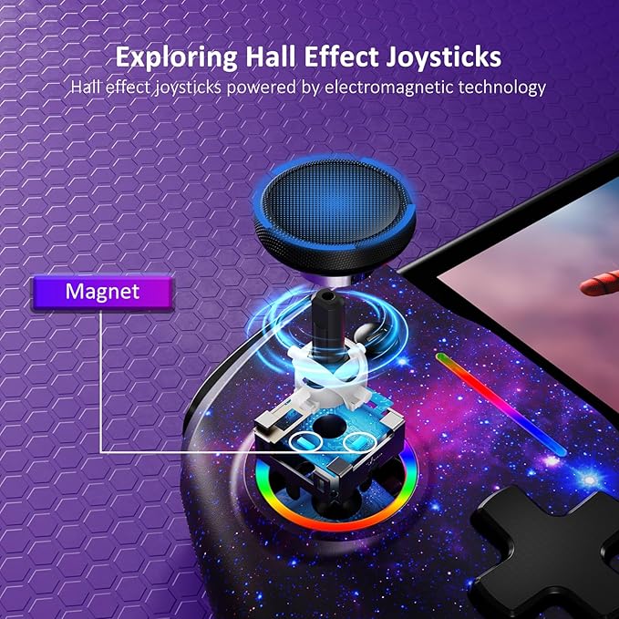 NexiGo Hall Effect Gripcon (No Drift, No Deadzone) with Hall Sensing Joystick for Switch/Switch OLED, Adjustable RGB Light, 6-Axis Gyro, Turbo, Mapping (Cosmic Nebula)