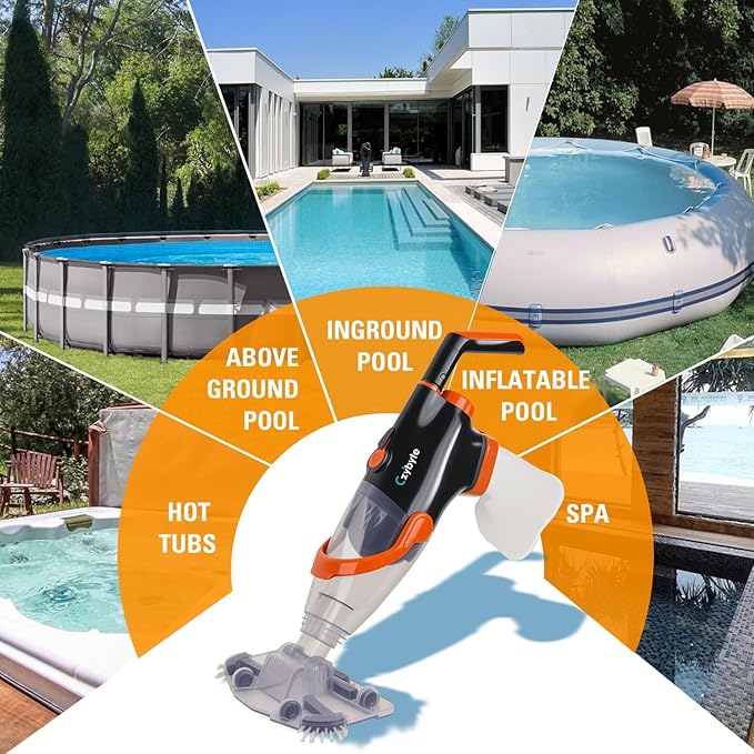 Handheld Pool Vacuum Cleaner, Rechargeable Pool Bottom Cleaner with Strong Suction, 1 H Runtime,for Above Ground/Inground Pools, Spas and Hot Tubs,Orange