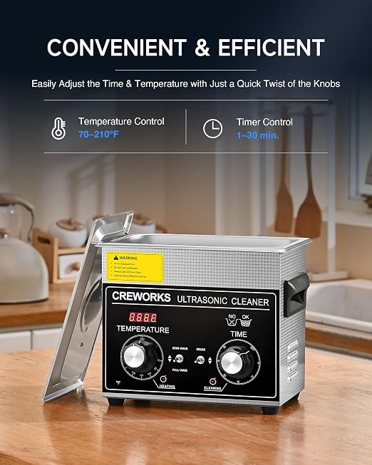 CREWORKS 3L Ultrasonic Cleaner with Degas & Gentle Modes, 120W Stainless Steel Ultrasonic Cleaner Machine with Heater and Timer, Ultrasonic Parts Cleaner with Knob Control for Jewelry Glasses Watch