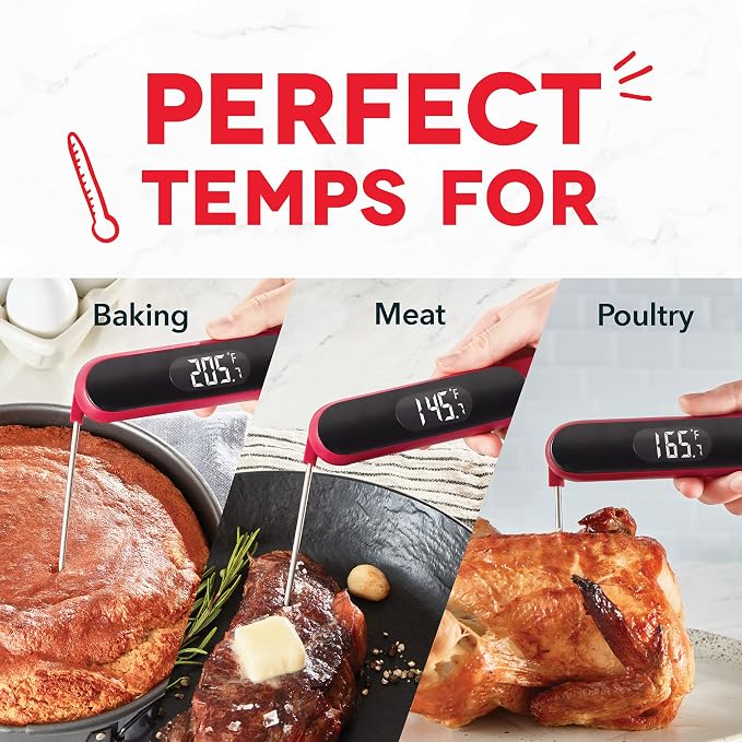Dash Precision Quick-Read Thermometer - Meat Temperature Probe with LCD Display for Fast, Accurate Cooking and Baking - Water Resistant and Easy to Clean - Red