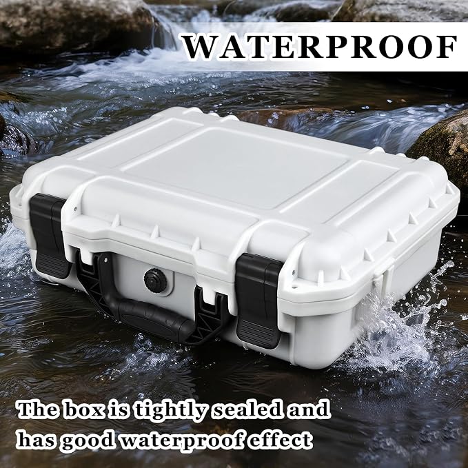 Relaxweex 1 Pcs Waterproof Hard Case with DIY Customizable Foam Insert Portable Protective Case with Knife for Camera Drones Equipments Tools Test Instruments(White,16.3 x 12.4 x 6.5 Inch)