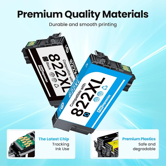 Remanufactured for 822XL Ink Cartridges Compatible with Epson 822XL Ink Cartridges Combo Pack Use for Epson WF-3820 Printer Workforce Pro WF-4820 WF-4830 WF-3823 WF-4834 (Black Cyan Magenta Yellow)