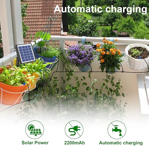 RISINGUP Solar Drip Irrigation System for 15 Potted Plants Outdoor Garden | Automatic Plants Watering System with Anti-Siphoning Device, Programmable Smart Watering for Garden, Balcony, Greenhouse