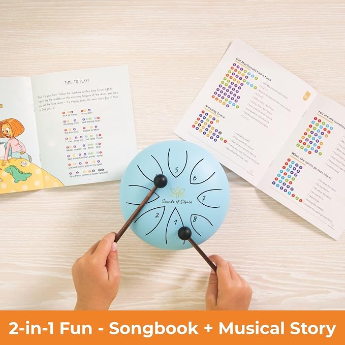 Get Well Gift for Kids | Calming Steel Tongue Drum with Songbook and Storybook | Screen-Free, Soothing, Healing Musical Activity for Children in Recovery | 6 inch 8 Notes