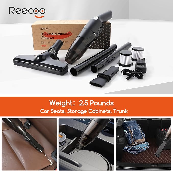 REECOO Cordless Stick/Handheld Vacuum Cleaner, 10-17Kpa 2-Level Powerful Suction,Fast Charging-Use Durable, Latest Household Vacuum Cleaners for Cleaning Flooring,Carpets,Car Seat,Sofas, Hair and Dust