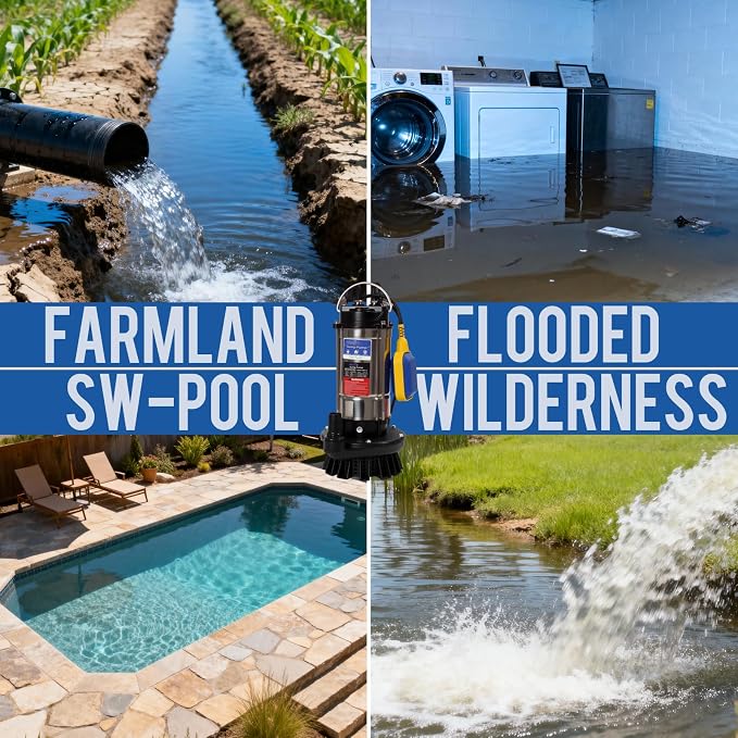 1.0HP Submersible Sump Pump Automatic Water Pump w/High Flow 4200 GPH 28ft Max Head, Irrigation, Swimming Pool, Garden Pond, Basement, Wells, 26ft Power Cord Stainless Steel(1HP/28FT)