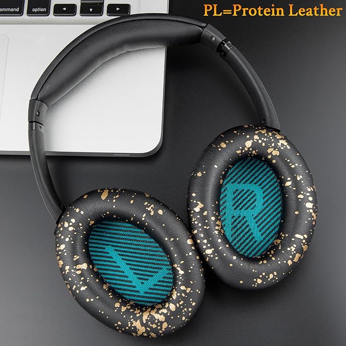 SoloWIT Protein Leather Earpads Cushions for Bose Headphones, Replacement Ear Pads for Bose QuietComfort 15 QC15 QC25 QC2 QC35/Ae2 Ae2i Ae2w/SoundTrue & SoundLink Around-Ear Series - Black Gold