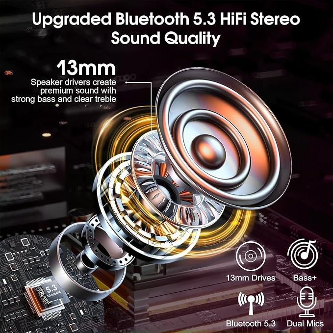 Bluetooth Headset V5.3, Wireless Headset with ENC Noise Canceling Mic, 120Hrs Talk Single-Ear Bluetooth Earpiece, LED Display, IP7 Waterproof Hand-Free Earphone for Business/Trucker/Driver, Pink