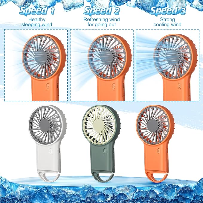 VIHOSE 15 Pcs Portable Hanging Fan, 3 Speeds Personal Rechargeable Desk Small Hand Fan with D Metal Hook for Cooling Small Personal Hands Outdoor Travel