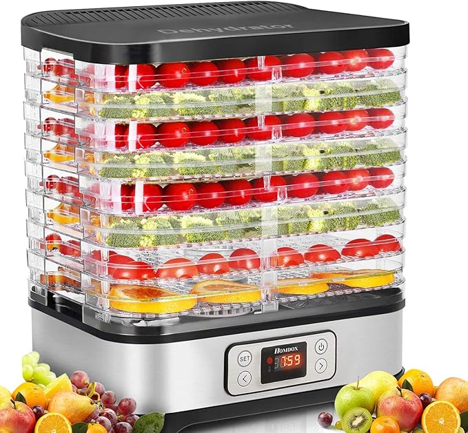 Homdox Food Dehydrator for Jerky & Fruit, 8 BPA-Free Trays, 72H Timer & Temp Control 158°F, 400W Dehydrator Machine for Herbs, Veggies, Meat, Dog Treats, Fruit Roll Sheet Included