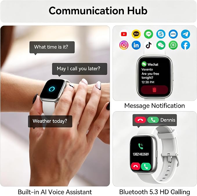 Smart Watch with Alexa Built-in, 1.83" HD Touchscreen Fitness Tracker with Bluetooth Call, Fitness Watch with Heart Rate/Sleep Monitor/120+ Sports, IP68 Waterproof Smartwatch for Android iOS, Ivory