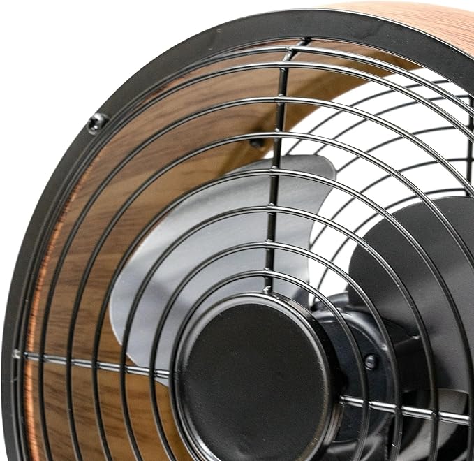 JL Missouri Parts & Misc. Retro All Metal Desktop Fan AC or USB, 5" 3 Speed Wood Grain Drum Desk Adjustable Tilt, 300CFM, Poweful & Quiet