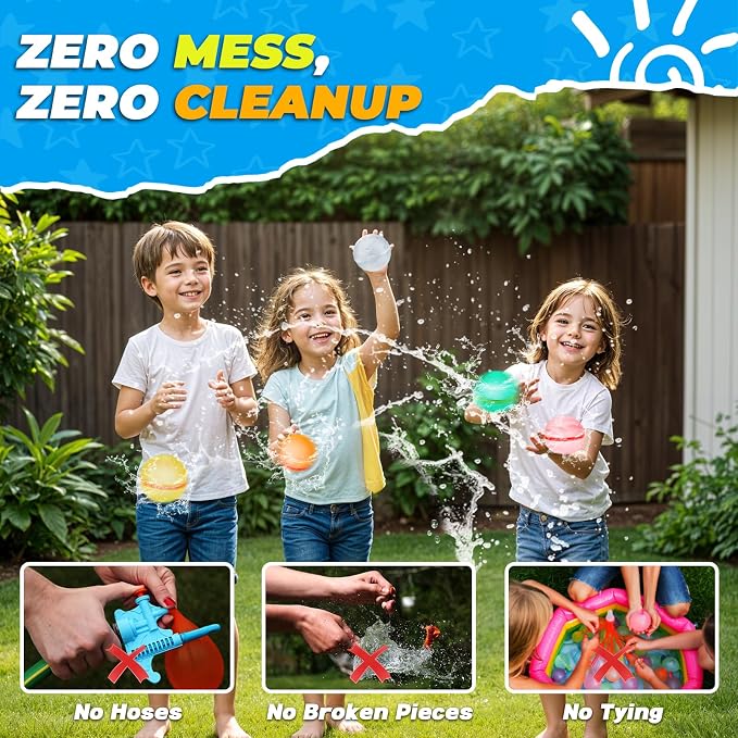 24 PCS Reusable Water Balloons, Refillable Magnetic Water Balls for Outdoor Games, Self Sealing Water Splash Bomb Quick Fill for Summer Fun, Pool Beach Toys for Kids Ages 3-12