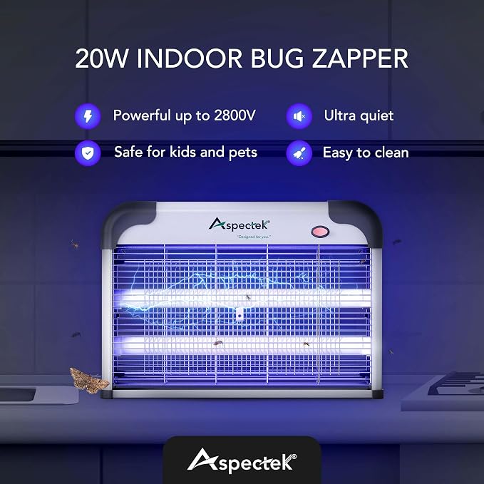 ASPECTEK 20W Electric Bug Zapper, High Voltage Mosquito and Fly Killer, Heavy Duty 360° Gnat Trap for Indoor, Bedroom, Covered Patios, Farm, BBQ and Greenhouse, Includes 2 Replacement Bulbs