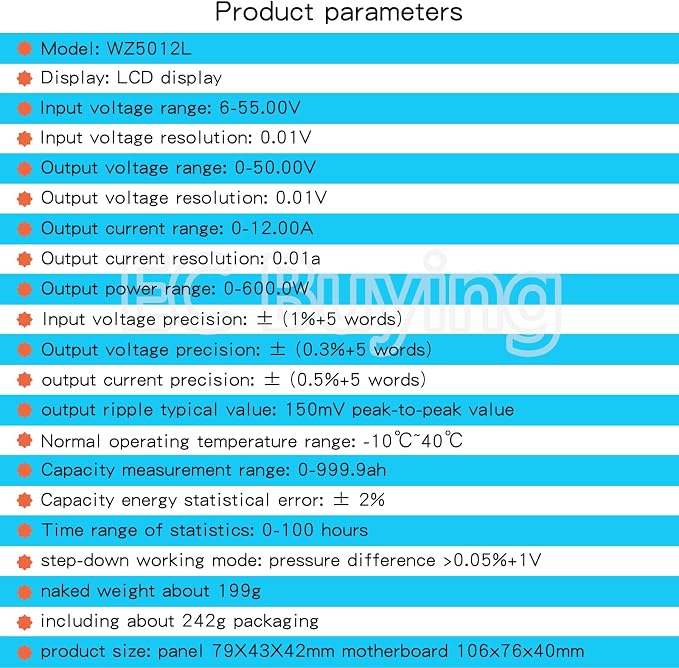 CNC Buck Adjustable Power Supply Module, Adjustable Buck Converter 50V 20A 1000W Voltage and Ammeter DC Voltage Regulator, LCD Display/DC Converter/DC CNC Power Supply/DC Converter Gray