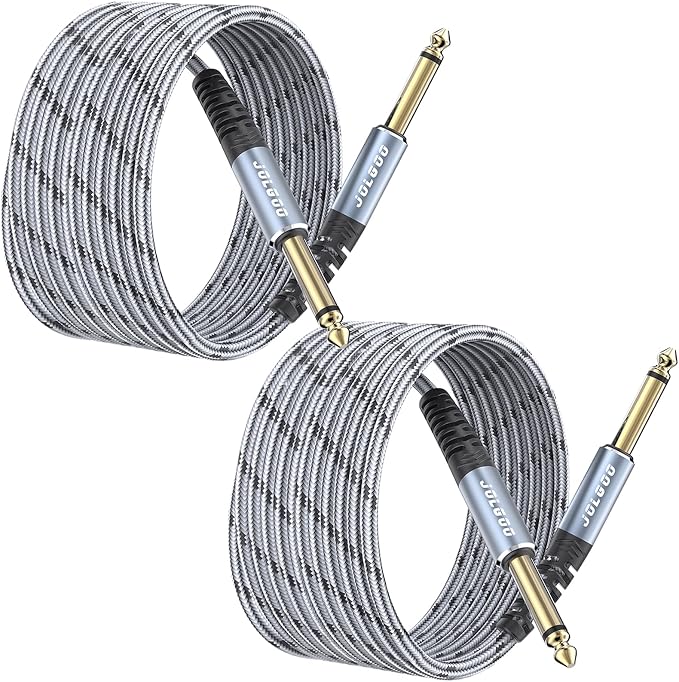 JOLGOO 1/4 Inch Guitar Instrument Cable 20 FT 2-Pack, 1/4 inch TS Guitar Cable, Quarter inch Cable, for Electric Guitar, Bass, Keyboard, Mixer, Amplifier, Speaker, Electric Mandolin