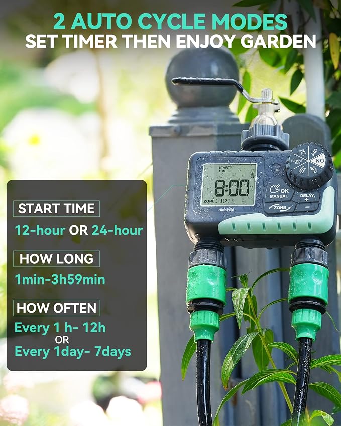 RAINPOINT Water Timer for Garden Hose - 2 Zone Sprinkler Timer