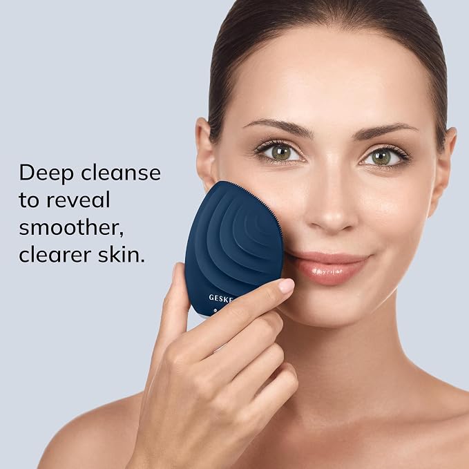 GESKE SmartAppGuided Sonic Facial Brush 5 in 1 | Vibrating Electric Cleansing Brush | Soft Silicone | Professional Cleanser | Skin Exfoliator | Face Massager