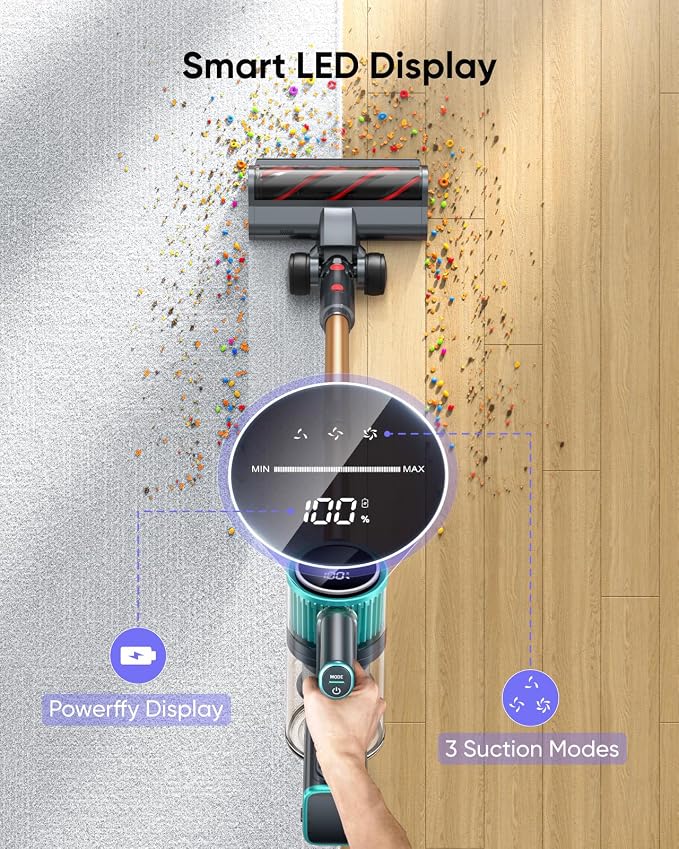 Cordless Vacuum Cleaner, 50Kpa 600W Vacuum Cleaner for Home, 60Mins(Eco) Stick Vacuum Cordless Rechargeable Self-Standing, Wall Mount Charging Hand Vacuum for Carpet Pet Hair Hardwood Floor