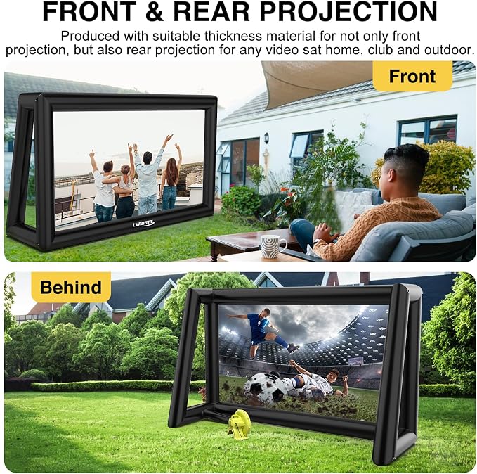 Inflatable Projector Screen, 30FT Blow Up Movie Screen Outdoor Projector, Easy Set Up One-Piece Design Front & Rear Projection with Air Blower for Outside Backyard Family Movie Night Pool Party