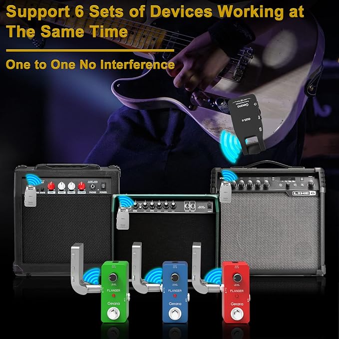 Upgrade 2.4GHZ Wireless Guitar System Built-in Rechargeable Lithium Battery Wireless Guitar Transmitter Receiver for Electric Guitar Bass
