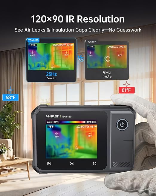 FNIRSI TDM-120 Thermal Imaging Camera, 120x90 IR Resolution, 2.8" Touchscreen Infrared Camera, -4°F to 752°F Temp Range, 25Hz Refresh Rate Handheld Thermal Imager for HVAC, Building & PCB Inspection