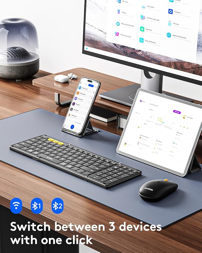 Foldable Keyboard and Mouse, Samsers Folding Bluetooth Keyboard Combo, 2.4G + BT5.0 x 2, Full-Size Portable Travel Keyboard & Rechargeable Wireless Mouse for Windows Android iOS Mac OS, Elegant Black