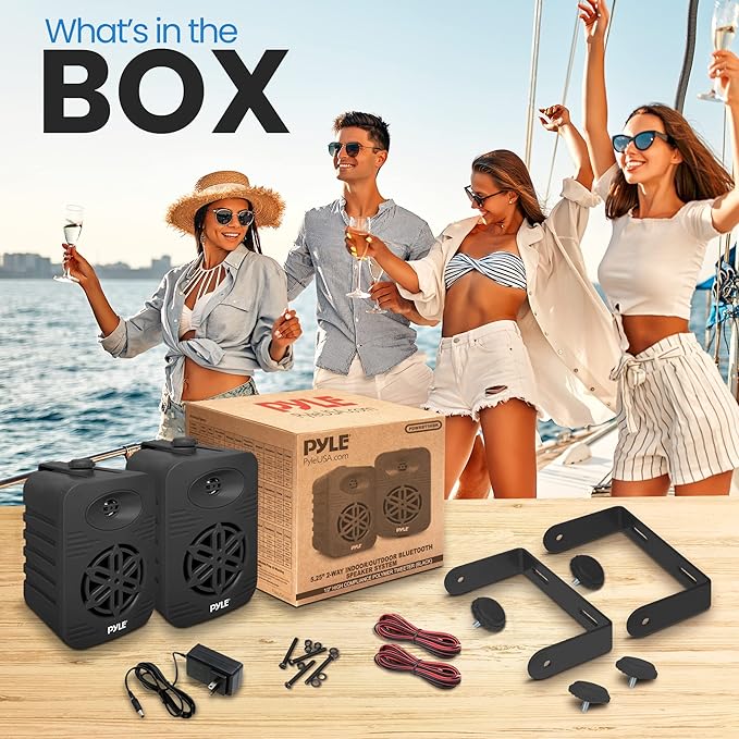 Pyle 500 Watt Bluetooth Indoor Outdoor Speakers Pair - Dual Waterproof 5.25” 2-Way Full Range Speaker System w/ 1/2” High Compliance Polymer Tweeter | Home, Boat, Marine, Deck, Patio, Poolside (Black)
