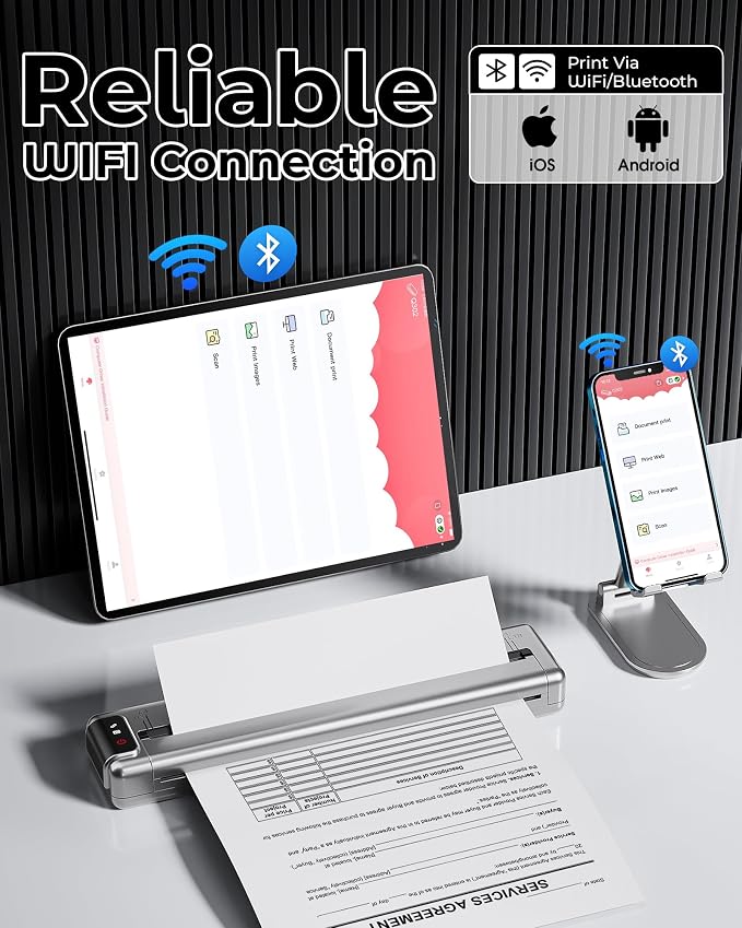 Itari Q302 Portable Thermal Printer, Portable Printers Wireless for Travel, Upgraded 300DPI Inkless Phone Printer Supports US Letter/A4/B5/A5, Compatible with Android and iOS Phone & PC