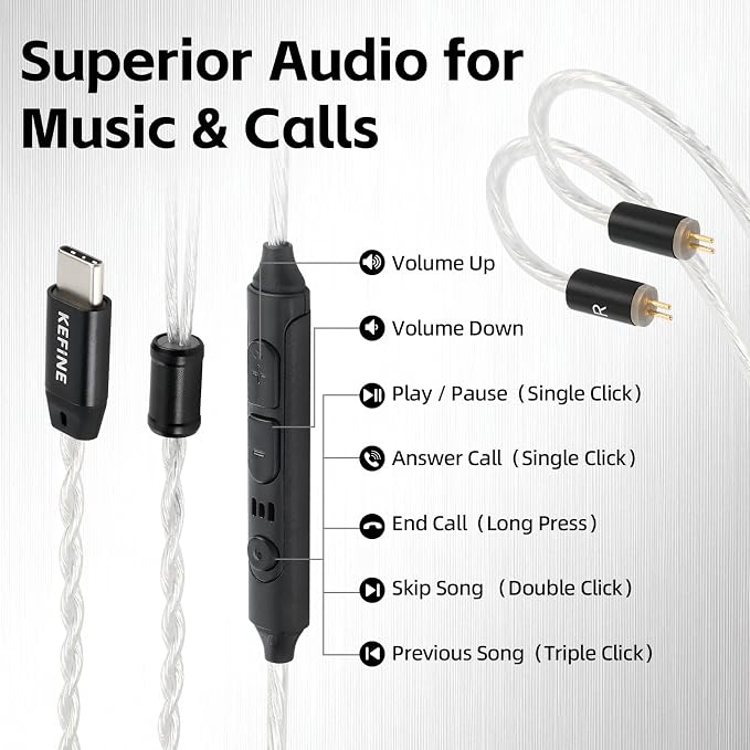 Klean SV Hi-Fi in Ear Monitor, Wired Gaming Earbuds, 10mm DLC Diaphragm Dynamic Driver, Wired Earphones, Interchangeable Tuning Nozzles, HiFi IEM for Audiophile, Musician&Gaming(USB-C with Mic)