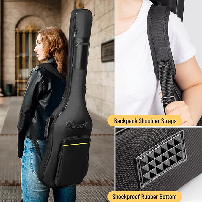 CAHAYA Bass Guitar Bag Gig Bag 0.3in Padding Black Padded Backpack Soft Electric Bass Case CY0222