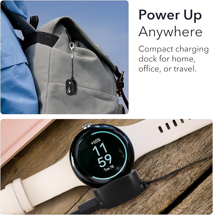 Wasserstein On-The-Go Charger Compatible with Google Pixel Watch 4 (41mm & 45mm) - Proprietary Charging Solution to Protect Battery Health - Made for Google - NOT Compatible with Pixel Watch / 2/3