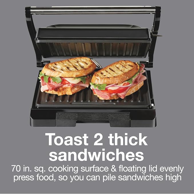 Proctor Silex-Panini Press Sandwich Maker and Electric Indoor Grill, Easy Clean PFAS-Free Nonstick Grids, Compact Upright Storage, Black (25440MN)