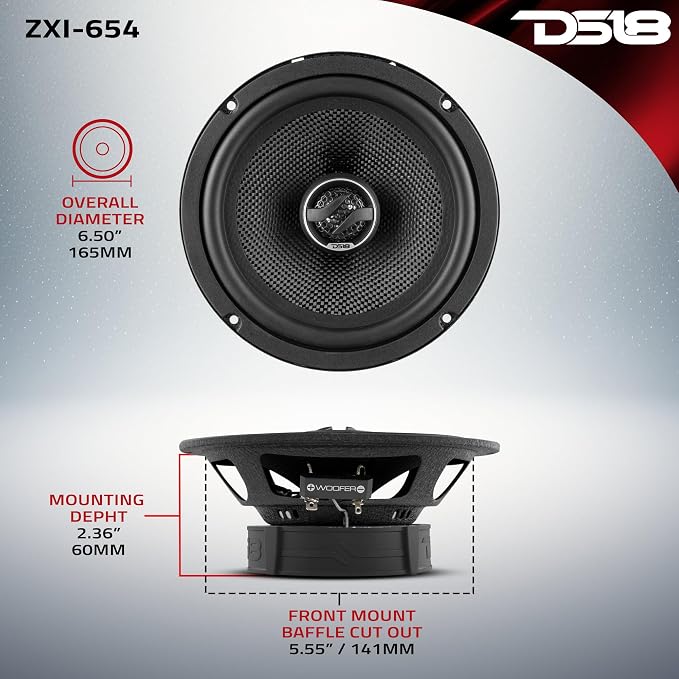 DS18 ZXI-654 6.5" Car Audio Coaxial Speaker with Built in Neodymium Tweeter and Kevlar Cone – 2 Way 240 Watts Max 4 Ohm (2 Speakers)