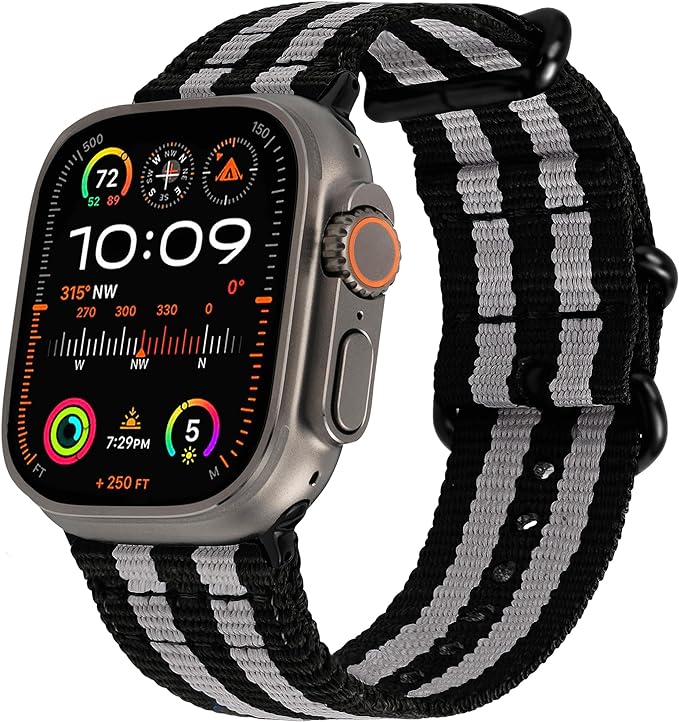 Hiking Trail Nylon Band | The Original Rugged Compatible with Apple Watch Band for Men & Women - Soft, Breathable, Woven Water-Resistant Nylon Mens iWatch Strap | Fits Ultra 3/2/1 | 49mm 46mm 45mm 44mm Series 11 & All Models (Sterling Stripe)