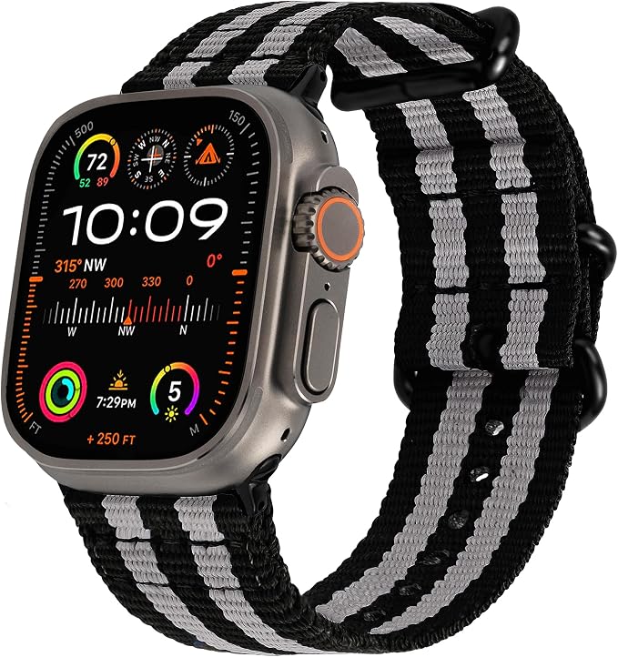 Carterjett EXTRA LARGE Hiking Trail Nylon Band - Compatible with Apple Watch Ultra 3 2 1, 49mm 46mm 45mm 44mm for Men Women, XL for Big Wrists, Xtra Long, Soft Braided Sturdy Weave Sport Strap for iWatch SE 3 2 1, iWatch All Series & Models (Sterling S...