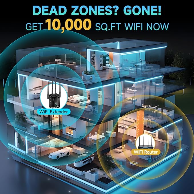 WiFi Extender, 2026 Strongest WiFi Extender Signal Booster, Whole Home Internet Repeater Covers up to 15,000 sq.ft and 50 Devices, Easy Setup | Banish WiFi Dead Zones