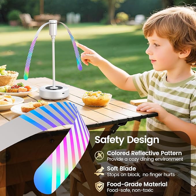 TriPole Fly Fans for Tables, 2000mAh Rechargeable Battery Operated Food Fan Lasts 20 Hrs with LED Display, Portable Fly Table Fan Indoor Outdoor for Picnic, Party, BBQ, Kitchen, Patio, 4 Pack White