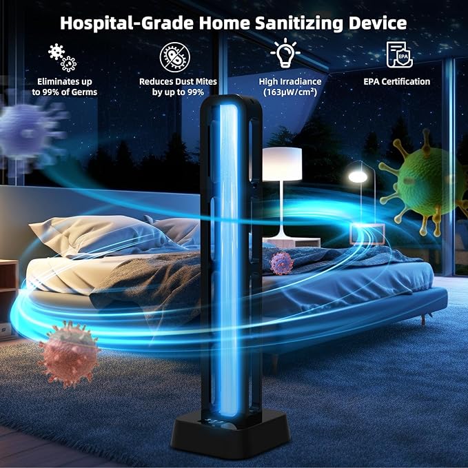 69W UV Light Sanitizer with Remote Control and 3 Timers – Home Disinfection Device 99.99% Cleaned of Germs, Viruses, Mold and Dust Mites – Whole Room Disinfection Lamp for Home and Office