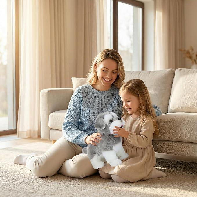 CU-MATE 12" Electric Plush Dog Toys, Electronic Stuffed Animal Dog Toy, Interactive Wuffy Robot Toy, Walking, Talking, Barking & Wagging Tail, Gifts for Boys and Girls (Schnauzer)