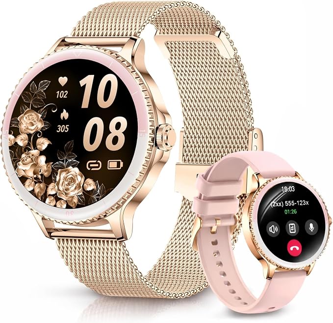 SUNKTA Smart Watch for Women (Answer/Make Call),1.27" Curved Display Smartwatch with Female Cycle/Sleep Monitor,5ATM Waterproof Fitness Tracker 100 Sport Modes Pedometer for Android/iOS,Gold