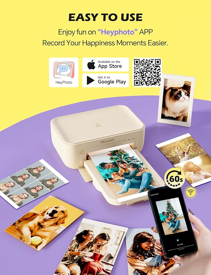 iDPRT 4x6 Photo Printer, CP4100 Photo Printer for iPhone & Android with 108 Sheets & 2 Cartridges, Wi-Fi Wireless Portable Picture Printer, Instant Print Photos, Dye Sublimation, Beige
